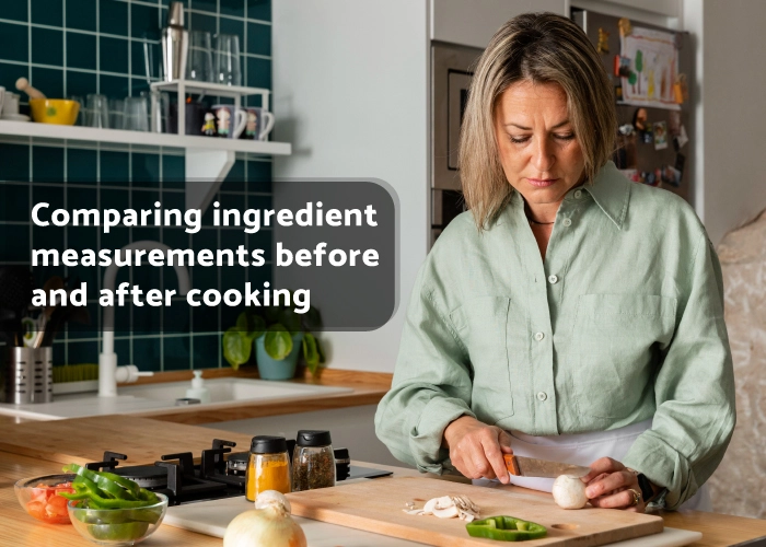 Comparing ingredient measurements before and after cooking